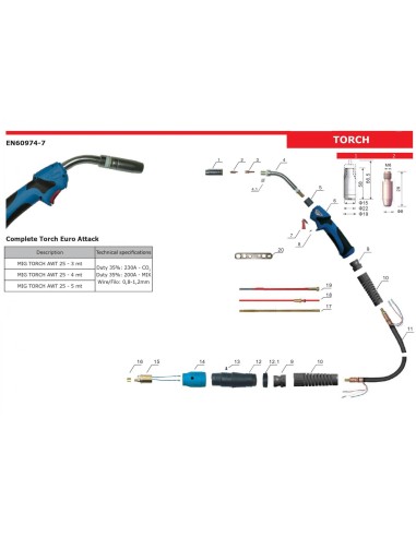 Torcia completa per saldatura mig 26