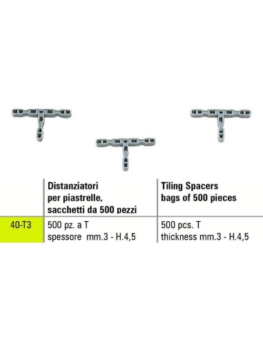 1 - Distanziatori a t per piastrelle Sigma 40-t3 spessore mm. 3 - h. 4,5 500 pezzi