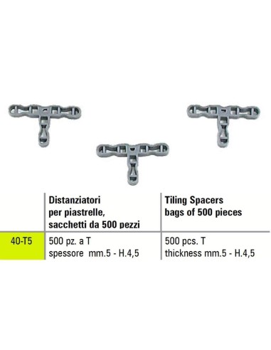 1 - Distanziatori a t per piastrelle Sigma 40-t5 a spessore mm 5 - h. 4,5 500 pezzi
