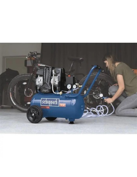 3 - Compressore supersilenziato bicilindrico 1,5 hp 8 bar 24l Scheppach hc25si