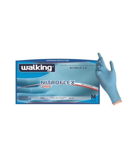 Guanti monouso in nitrile senza polvere nitroflex plus walking 100 pz