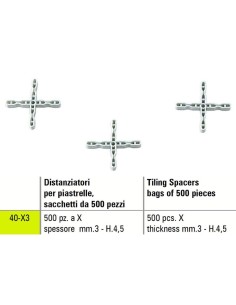 1 - Distanziatori a x per piastrelle Sigma 40-x3 spessore mm. 3 - h. 4,5 500 pezzi