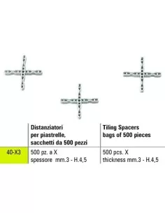 1 - Distanziatori a x per piastrelle Sigma 40-x3 spessore mm. 3 - h. 4,5 500 pezzi