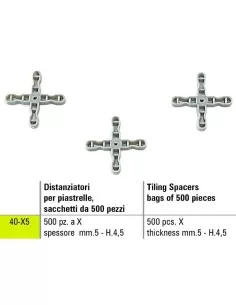 1 - Distanziatori a x per piastrelle Sigma 40-x5 a spessore  mm 5 - h. 4,5 500 pezzi