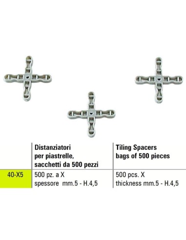 1 - Distanziatori a x per piastrelle Sigma 40-x5 a spessore  mm 5 - h. 4,5 500 pezzi
