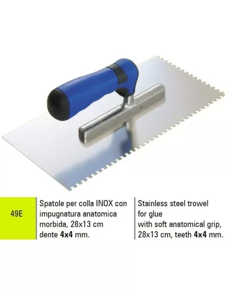 1 - Spatola per colla in acciaio inox 28x13 cm dente 4x4 mm Sigma 49e