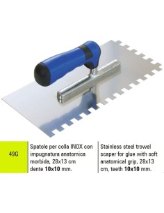 Spatola per colla in acciaio inox 28x13 cm dente 10x10 mm Sigma 49g