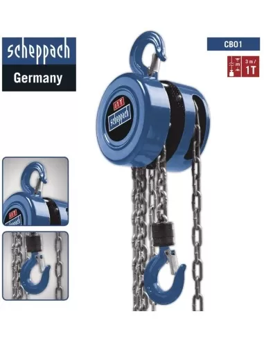 Paranco manuale a catena fino a 1000kg Scheppach cb01 alzata massima 3mt