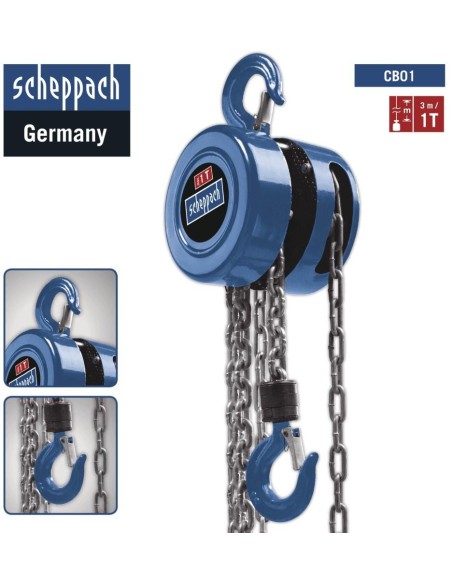 Paranco manuale a catena fino a 1000kg Scheppach cb01 alzata massima 3mt