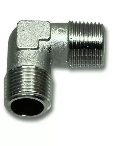 Raccordo a "l" con due filetti maschio per aria compressa 3/8