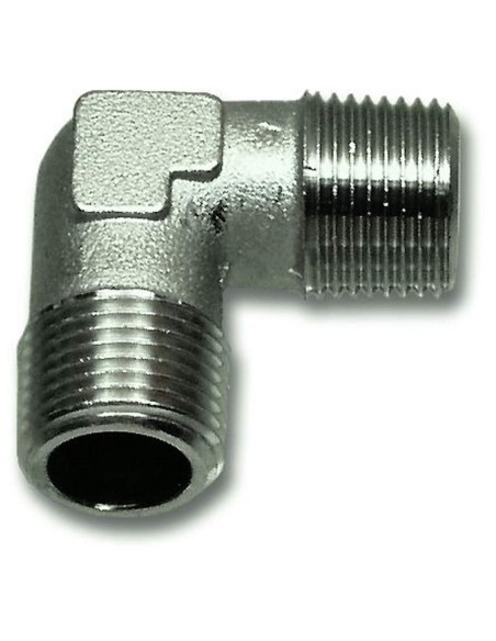 Raccordo a "l" con due filetti maschio per aria compressa 3/8
