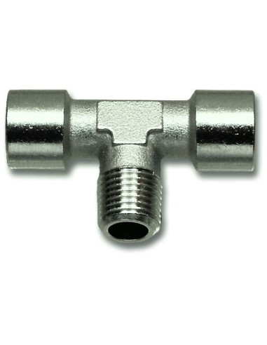1 - Raccordo a "t" con filetto maschio e due femmina per aria compressa 1/4