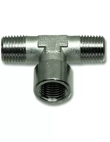 1 - Raccordo a "t" con due filetti maschio ed uno femmina per aria compressa 1/4