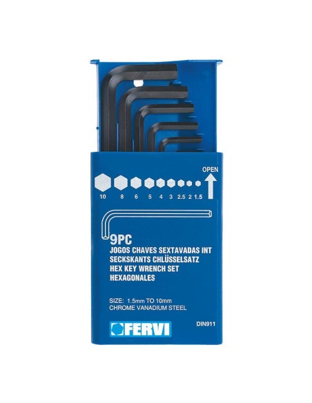 Serie 9 chiavi esagonali a "l" Fervi 0269