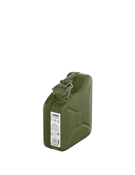 1 - Tanica in metallo verde 5 lt omologata per benzina e carburanti Fervi 0189/05c