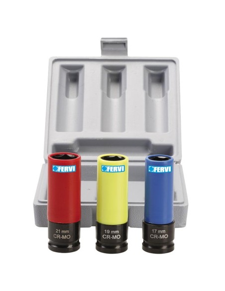 Serie 3 chiavi a bussola rivestite in plastica per cerchi auto Fervi 0341