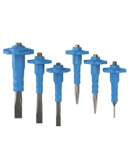 1 - Serie 6 scalpelli punzoni e bulino con para mano Fervi 0391