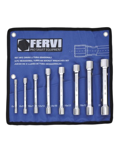 Serie 8 chiavi a tubo esagonali 6x7 - 20x22 mm Fervi 0442