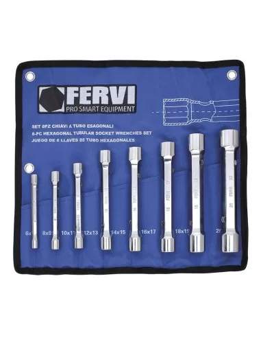 1 - Serie 8 chiavi a tubo esagonali 6x7 - 20x22 mm Fervi 0442