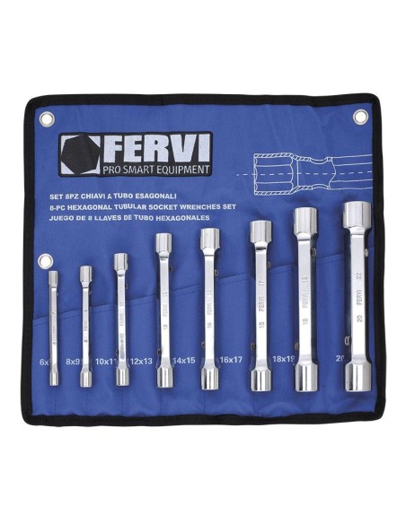 Serie 8 chiavi a tubo esagonali 6x7 - 20x22 mm Fervi 0442