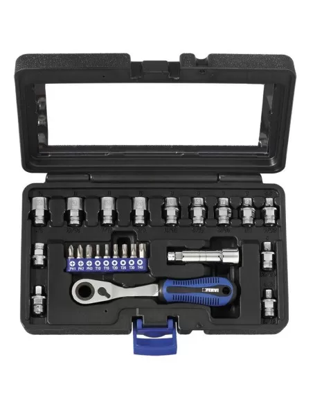 1 - Serie bussole con cricchetto 1/4" 4.5 - 13 mm multiprofilo ribassate Fervi 0589