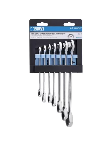 1 - Serie 7 chiavi combinate con testa a cricchetto Fervi 0700/07p