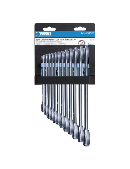 Serie 12 chiave combinata con testa a cricchetto Fervi 0700/12p
