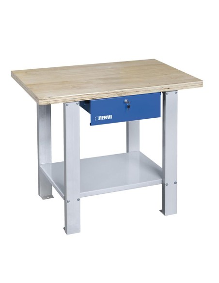 2 - Banco da lavoro con piano in legno e cassetto 1000 mm Fervi b022/10