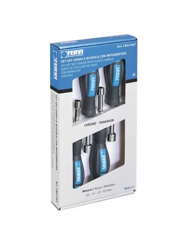 Serie 4 chiavi cacciavite a bussola 10 - 13 mm con impugnatura Fervi cb01/04p