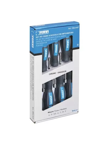Serie 7 chiavi cacciavite a bussola 4 - 9 mm con impugnatura Fervi cb01/07p