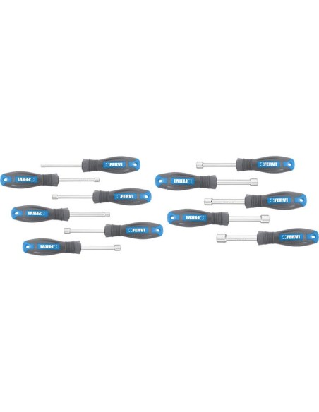 Serie 11 chiavi cacciavite a bussola 4 - 13 mm con impugnatura Fervi cb01/11p