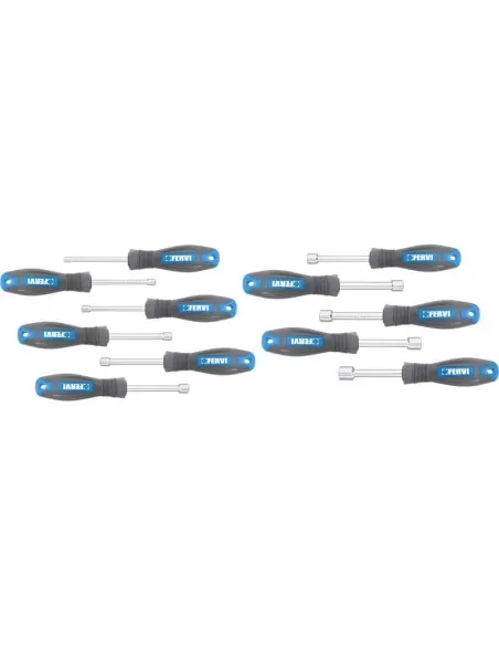 2 - Serie 11 chiavi cacciavite a bussola 4 - 13 mm con impugnatura Fervi cb01/11p