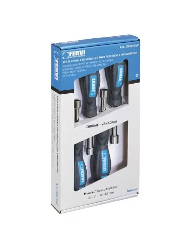 1 - Serie 4 chiavi cacciavite a bussola 10 - 13 mm con impugnatura Fervi cb02/04p