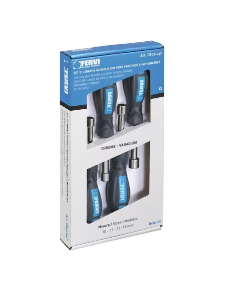 1 - Serie 4 chiavi cacciavite a bussola 10 - 13 mm con impugnatura Fervi cb02/04p