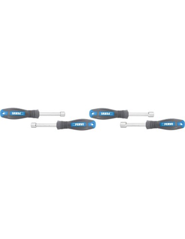 Serie 4 chiavi cacciavite a bussola 10 - 13 mm con impugnatura Fervi cb02/04p