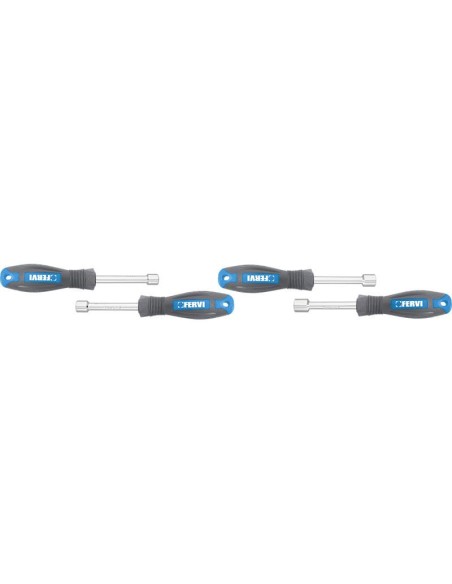 Serie 4 chiavi cacciavite a bussola 10 - 13 mm con impugnatura Fervi cb02/04p
