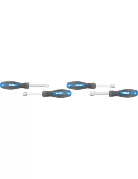 2 - Serie 4 chiavi cacciavite a bussola 10 - 13 mm con impugnatura Fervi cb02/04p