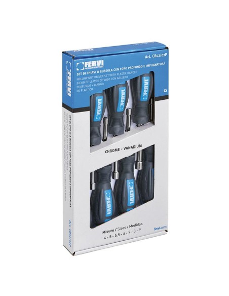 Serie 7 chiavi a bussola con impugnatura 4-9 mm Fervi cb02/11p
