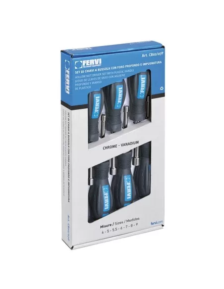 1 - Serie 7 chiavi a bussola con impugnatura 4-9 mm Fervi cb02/11p