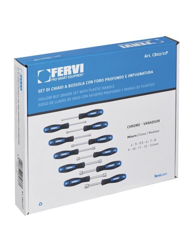 Serie 11 chiavi a bussola con impugnatura 4-13 mm Fervi cb02/11p