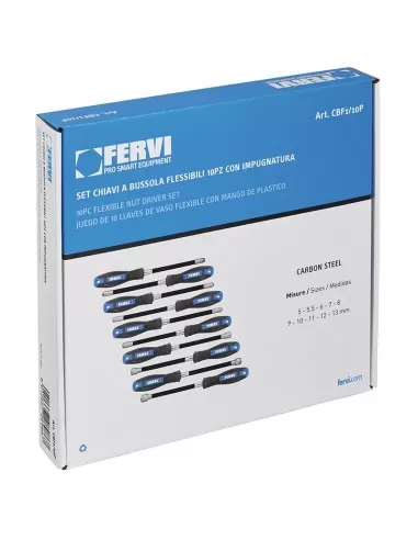 1 - Serie 10 chiavi a bussola con impugnatura 5-13 mm Fervi cbf1/10p