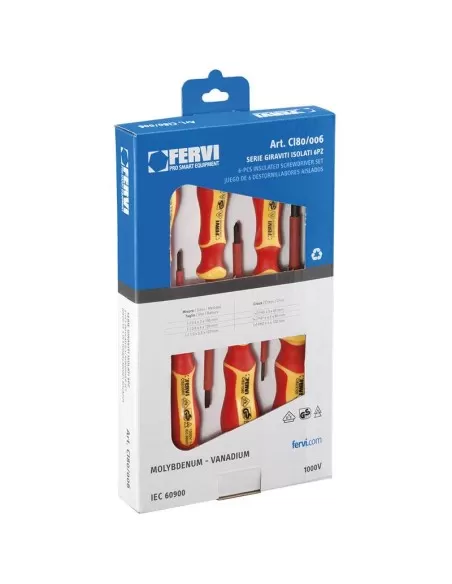 1 - Serie di giraviti cacciaviti a taglio e croce isolati Fervi ci80/006