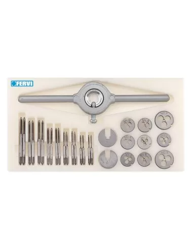 1 - Set maschi e filiere hss 30 pz m1-m2.5 Fervi m030