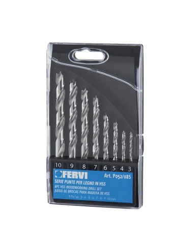 Serie 8 punte elicoidali per legno 3 - 10 mm Fervi p052/08s