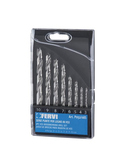 Serie 8 punte elicoidali per legno 3 - 10 mm Fervi p052/08s