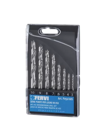 1 - Serie 8 punte elicoidali per legno 3 - 10 mm Fervi p052/08s
