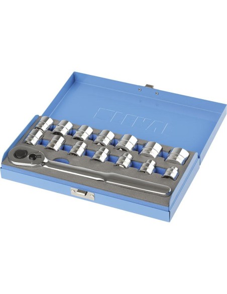 Serie bussole 1/2 a profilo ribassato con cricchetto 8 - 24 mm Fervi sn4e3c015