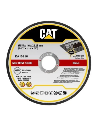 Set 10 dischi abrasivi da taglio per acciaio e inox 115x1.6mm Caterpillar DA10116
