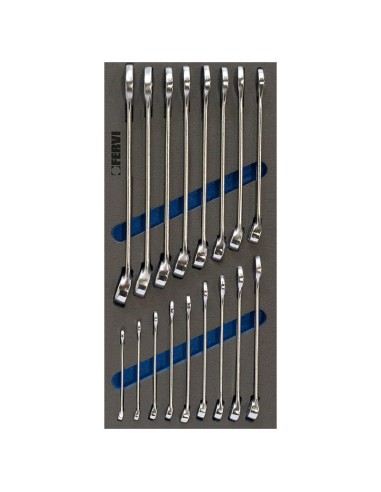 Serie 17 chiavi combinate 6 - 22 mm in termoformato morbido Fervi tm01/001