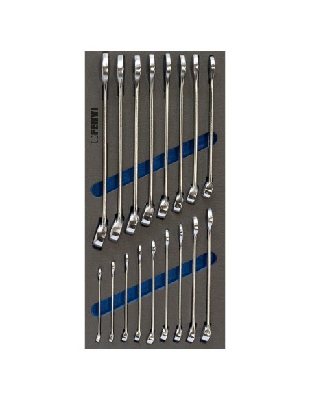 Serie 17 chiavi combinate 6 - 22 mm in termoformato morbido Fervi tm01/001